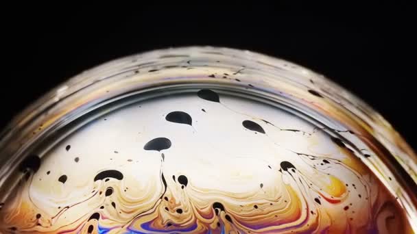 Slow Motion Bright Neon Colored Patterns Surface Soap Bubble — Stock Video