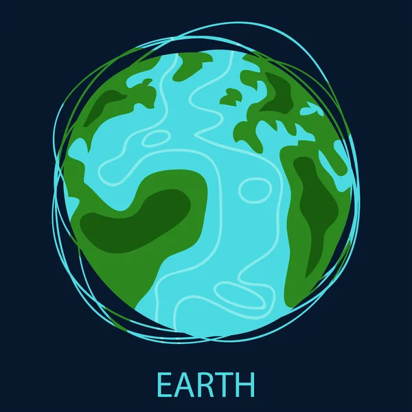 地球惑星だ 太陽系の3番目の惑星 宇宙物体だ デザインとウェブのための濃い青の背景のベクトルイラスト — ストックベクタ