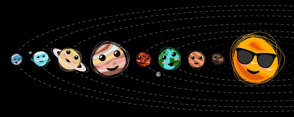 Rajzfilm Gyerekes Naprendszer Vektor Kézzel Rajzolt Illusztrációk Bolygók Naprendszer Sík — Stock Vector