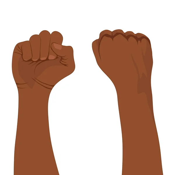Erkek Afro Amerikan Elleri Yumruklara Sıkılmış Yukarı Kaldırılmış Tasarım Web — Stok Vektör