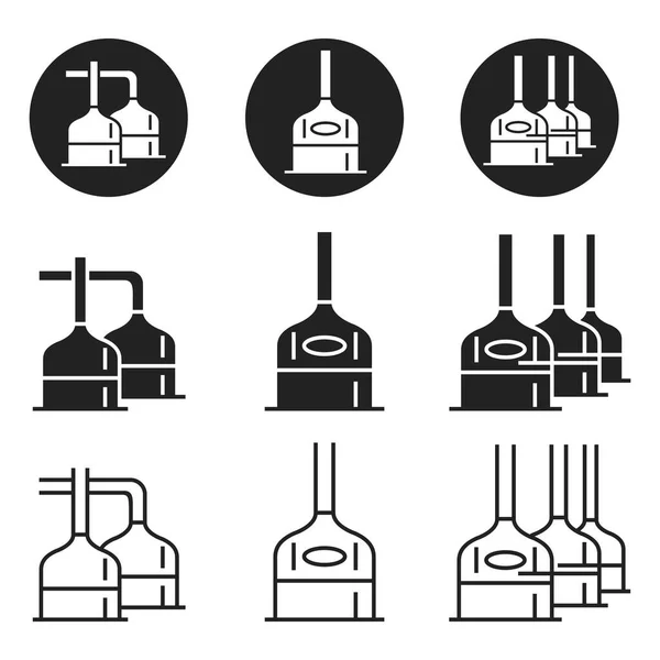 Sörfőzde Felszerelése Ipari Sörfőző Tartályok Ikonjai Vektor Illusztráció Elszigetelt Fehér — Stock Vector