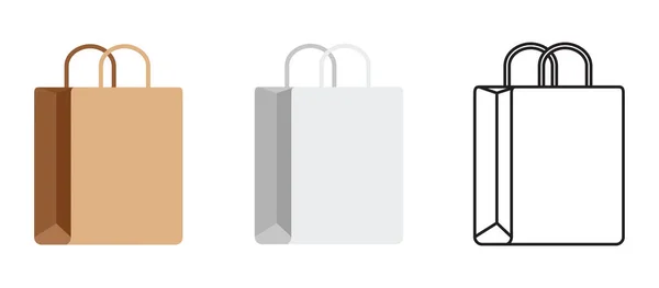 Conjunto Paquetes Artesanía Bolsas Blancas Marrones Varias Formas Estilo Plano — Vector de stock