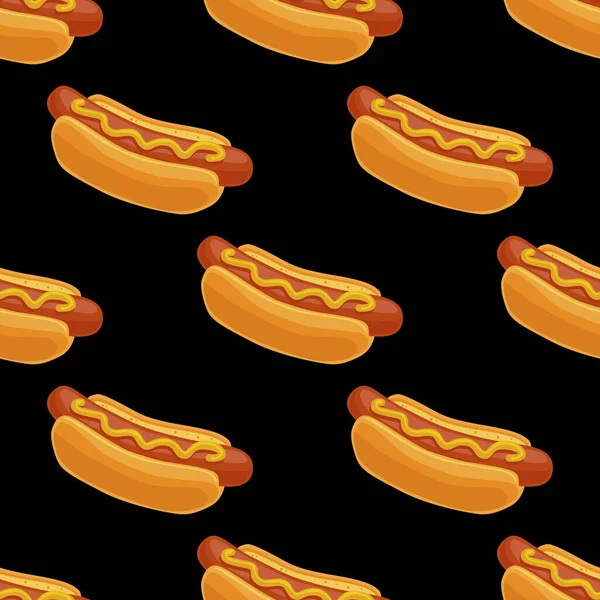 Patrón Inconsútil Hot Dog Deliciosa Comida Rápida Salchicha Bollo Con — Vector de stock