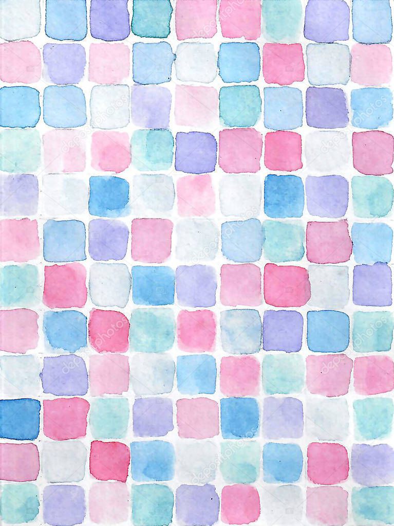 Watercolor blue, pink and purple seamless abstract mosaic