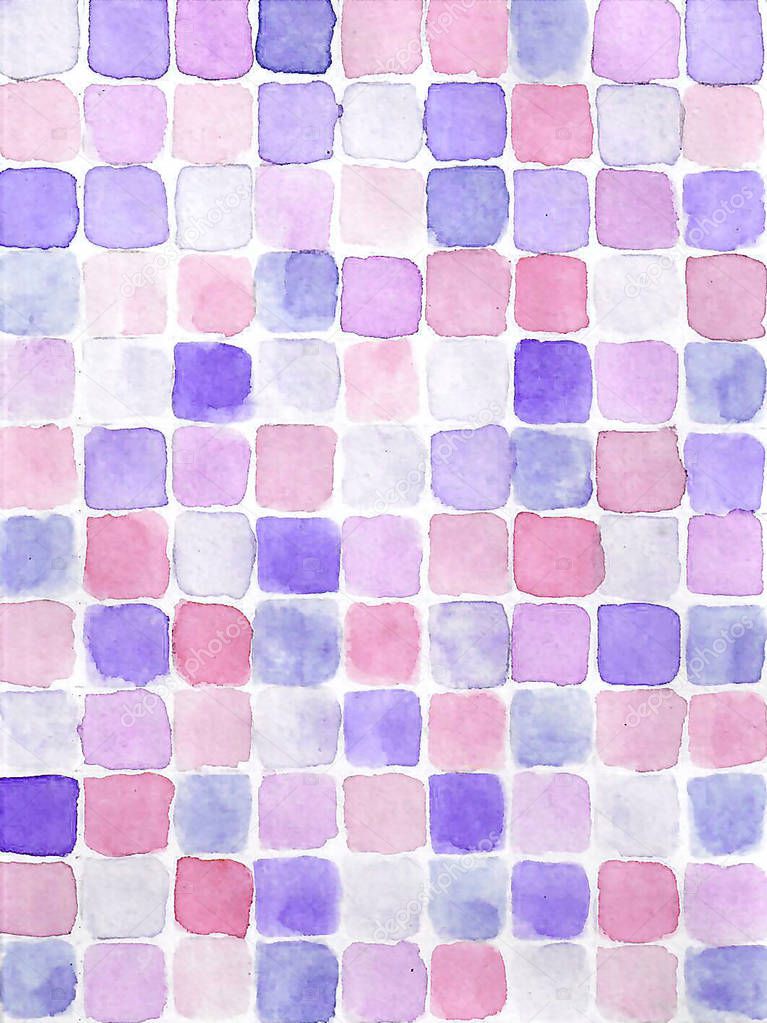Watercolor blue, pink and purple seamless abstract mosaic