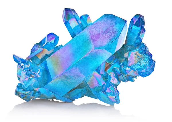 Verbazingwekkende Kleurrijke Quartz Rainbow Flame Blue Aqua Aura Kristal Cluster — Stockfoto