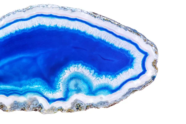 Incrível Colorido Azul Ágata Cristal Seção Transversal Isolada Fundo Branco — Fotografia de Stock
