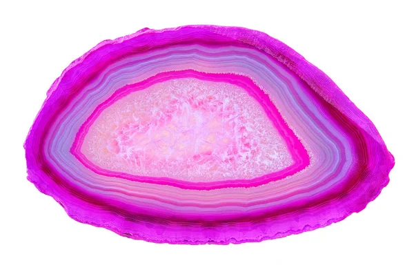 Niesamowite Przekrój Różowy Crystal Agat Cięte Białym Tle Białym Tle Zdjęcia Stockowe bez tantiem