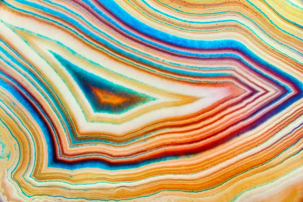 黄色縞模様の瑪瑙の驚くべき詳細なカラフルな断面構造 シームレスな水晶瑪瑙表面マクロ クローズ アップ 大理石パターン鉱物テクスチャ抽象的な背景 — ストック写真