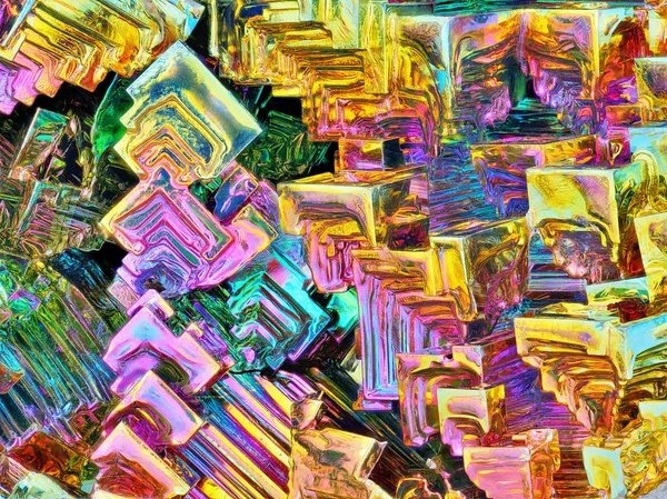 Erstaunliche Bunte Regenbogen Wismut Edelsteinkristalle Mit Geringer Schärfentiefe Makro Nahaufnahme — Stockfoto