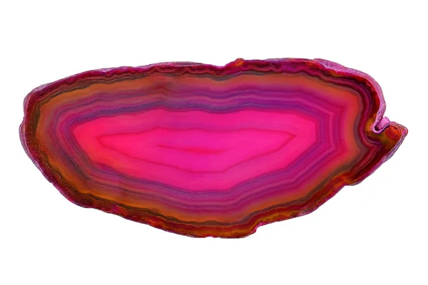 Amazing Dwarsdoorsnede Van Roze Agate Kristal Snijden Geïsoleerd Witte Achtergrond — Stockfoto