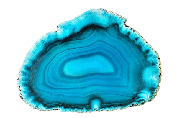 Incrível Azul Ágata Cristal Seção Transversal Isolada Fundo Branco Superfície — Fotografia de Stock
