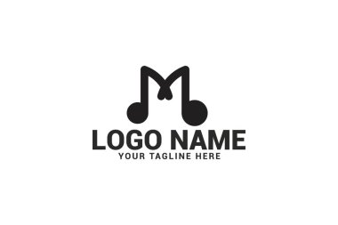 Mektup m müzik logosu tasarımı. Beyaz arka planda yalıtılmış.
