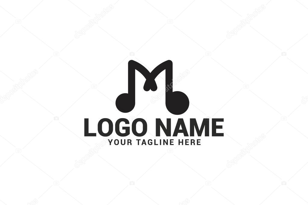 Letter m music logo design. Isolated on white background.