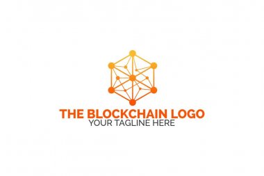 Blockchain Logo Şablonu. Teknoloji Vektör Tasarımı. Kripto para altıgen illüstrasyon. Beyaz arka planda yalıtılmış.