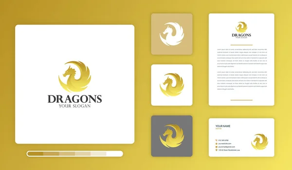 Vektor Illustration Der Drachen Logo Design Vorlage Isoliert Auf Farbigem — Stockvektor