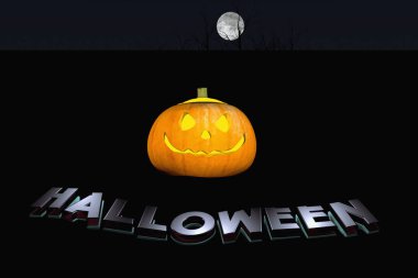 Cadılar Bayramı temasını 3D yorumla. Balkabağı, manşet, dolunay.