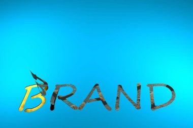 3D görüntüleme, mavi arkaplanda altın marka.