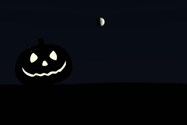 Render Theme Halloween Glowing Pumpkin Night Field Moon — Stock Photo, Image