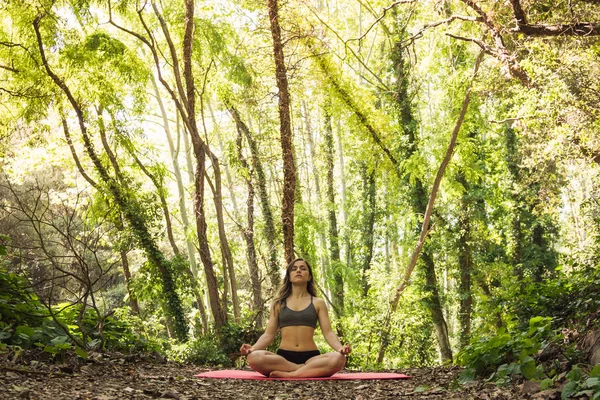 Girl doing yoga in a forest