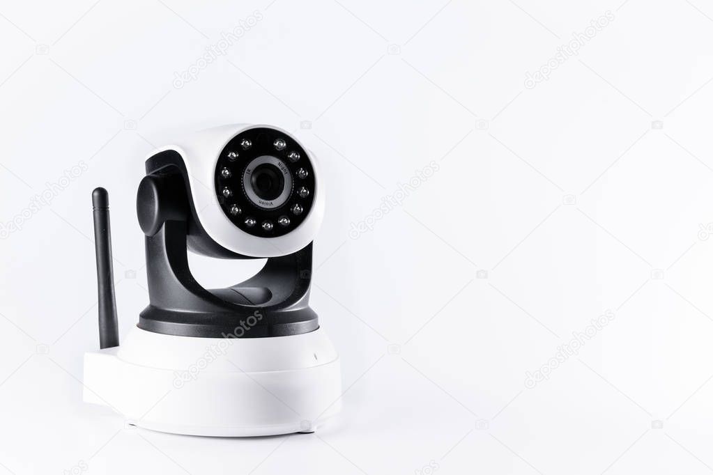 Surveillance Camera in white background isolated left