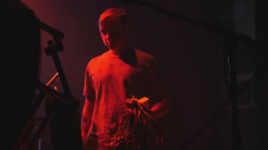 concert video, band preparing for show on stage