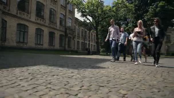 Videó Csoport Főiskolai Hallgatók Megy Egyetemre — Stock videók