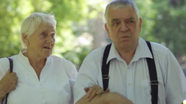 Sağır Dilsiz Yaşlı Çift Yaz Parkında Birbirlerine Veda Ediyorlar Adam — Stok video