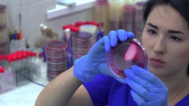 Güzel bir kadının portresi laboratuarda mataraları kontrol ediyor sonra da masaya geri koyuyor. Hanımefendinin işi yok. Bilim, meslek, sağlık. Kimyasal tepkimeler.