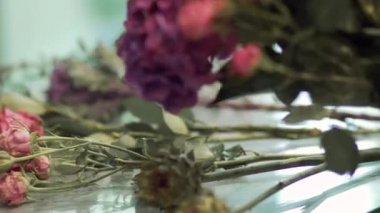 Çiçekleri bukette toplayan kadın elleri, video kısmi görüntü 
