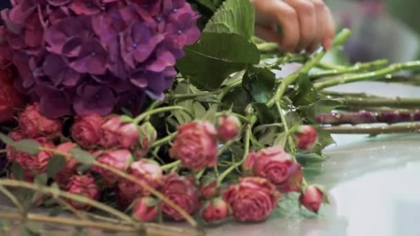 Vrouwelijke Handen Plukken Bloemen Boeket Video Gedeeltelijke Weergave — Stockvideo