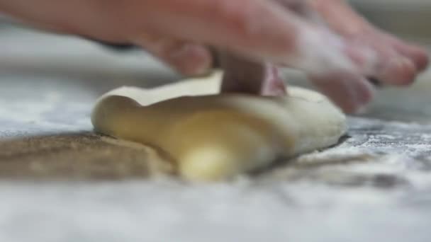 Mão Homem Trabalhando Com Massa Perto Chef Preparando Torta Queijo — Vídeo de Stock