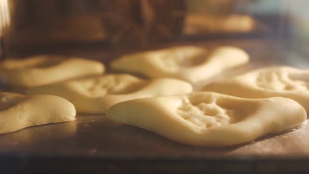 Lot Baked Bread Making Khachapuri Lying Table Close Preparing Khachapuri — Stockvideo