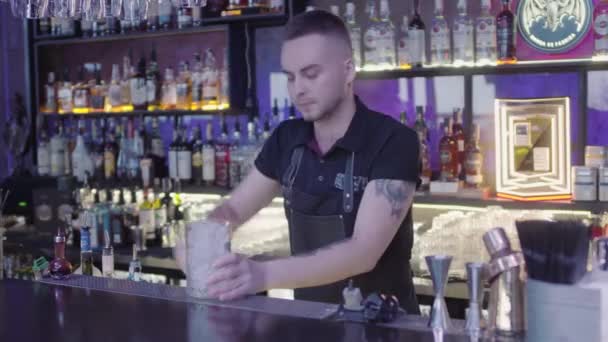 Bardaki Barmenler Bardakta Uzun Kaşık Buz Küpleriyle Kaynaşıyorlar Parti Zamanı — Stok video
