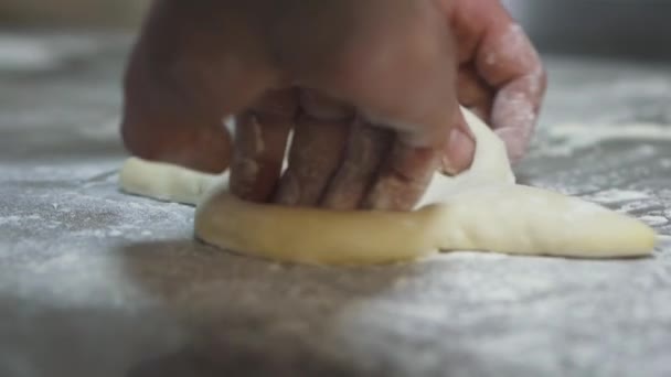 Hand Man Working Dough Close Chef Preparing Ajarian Khachapuri Georgian — Stock Video