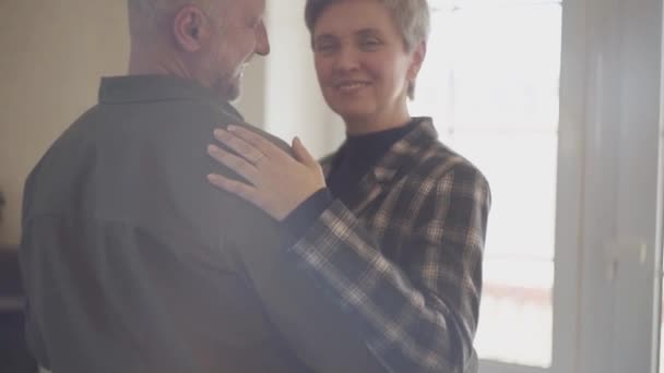 Mature Couple Love Dancing Slow Dance Indoors — Stock Video