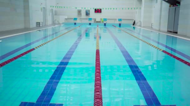 Profissional Habilidade Nadador Masculino Piscina Interior Natação Toda Pista Estilo — Vídeo de Stock