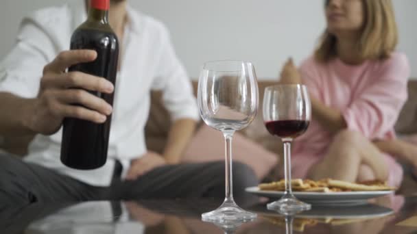 Young Caucasian Man His Wife Drinking Red Wine Sitting Home — Stock Video