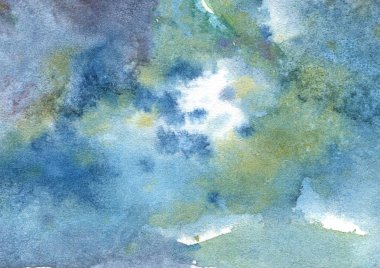 Kağıt üzerinde suluboya soyut doku, renk mavi ve yeşil
