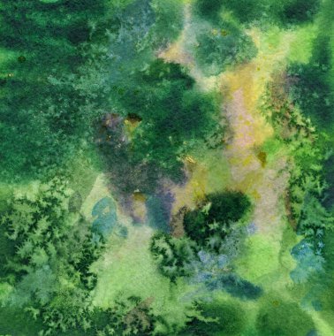 Renkli suluboya dokusu basit sıçramalar ve lekeler, sarı üzerine yeşil renk.