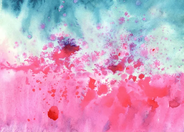 Fijne aquareltextuur spatten en vlekken, kleur blauw en roze Stockfoto