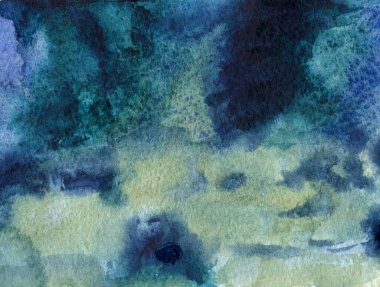 Kağıt üzerinde suluboya soyut doku, yeşil ve koyu mavi