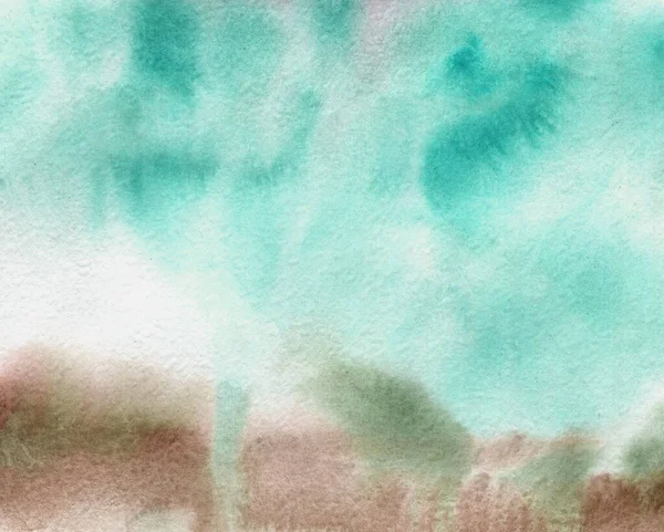 Texture abstraite aquarelle sur papier, couleur turquoise et ocre — Photo