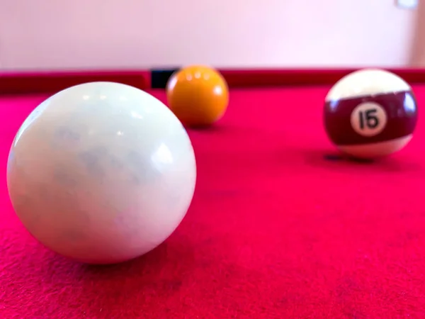 Billiards red table with balls — Stock Photo, Image