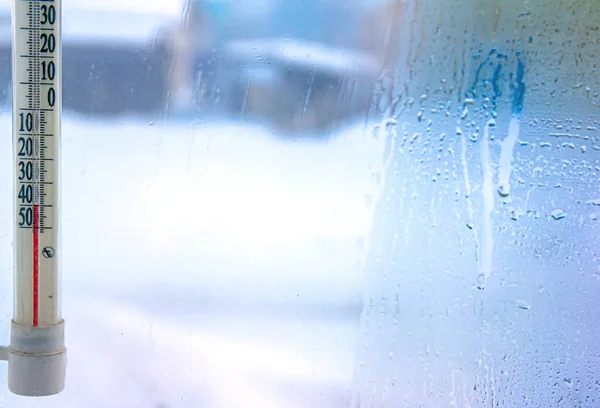 Severe Frost Icy Window Stock Photo