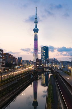 Tokyo, Japonya - 28 Mart: Tokyo Skytree kule Japonya'da en yüksek müstakil yapısı var. Akşam-ecek var olmak Led ışık tarafından Mar 28,2016 içinde Tokyo Japonya aydınlatmak..