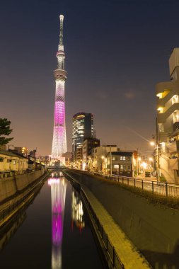 Tokyo, Japonya - 28 Mart: Tokyo Skytree kule Japonya'da en yüksek müstakil yapısı var. Akşam-ecek var olmak Led ışık tarafından Mar 28,2016 içinde Tokyo Japonya aydınlatmak..