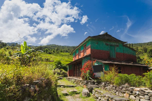 Campos Agrícolas Com Aldeia Área Annapurna Nepal — Fotografia de Stock