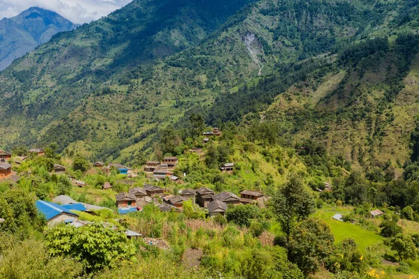 Tarım Alanları Ile Köy Annapurna Alanında Nepal — Stok fotoğraf