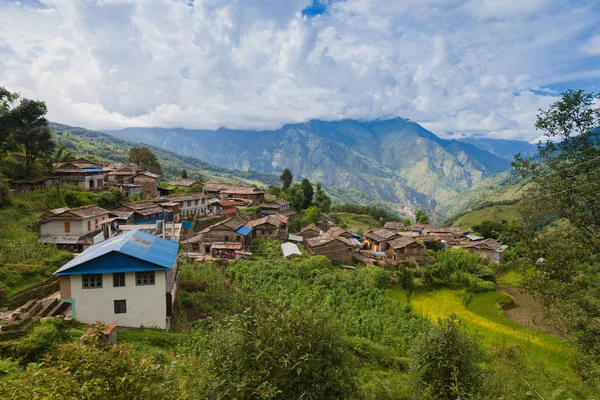 Villaggio Con Paesaggio Montano Nella Zona Annapurna Nepal — Foto Stock